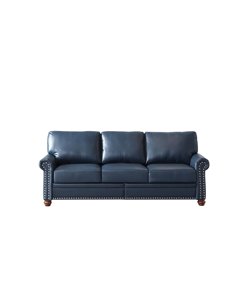 Simplie Fun Classic Living Room Nails Sofa Navy Blue Faux Leather