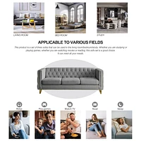 Modern Grey Velvet Sofa Set with Metal Legs