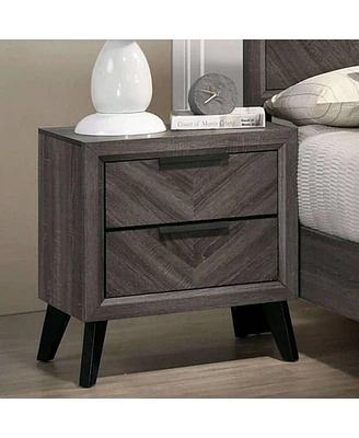 Simplie Fun Contemporary Gray Color 1 Piece Nightstand Solid Wood Chevron Pattern