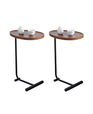 Simplie Fun 2 Pieces Brown Cshaped Side Table, Small Sofa Table For Small Spaces, Living Room, Bedroom