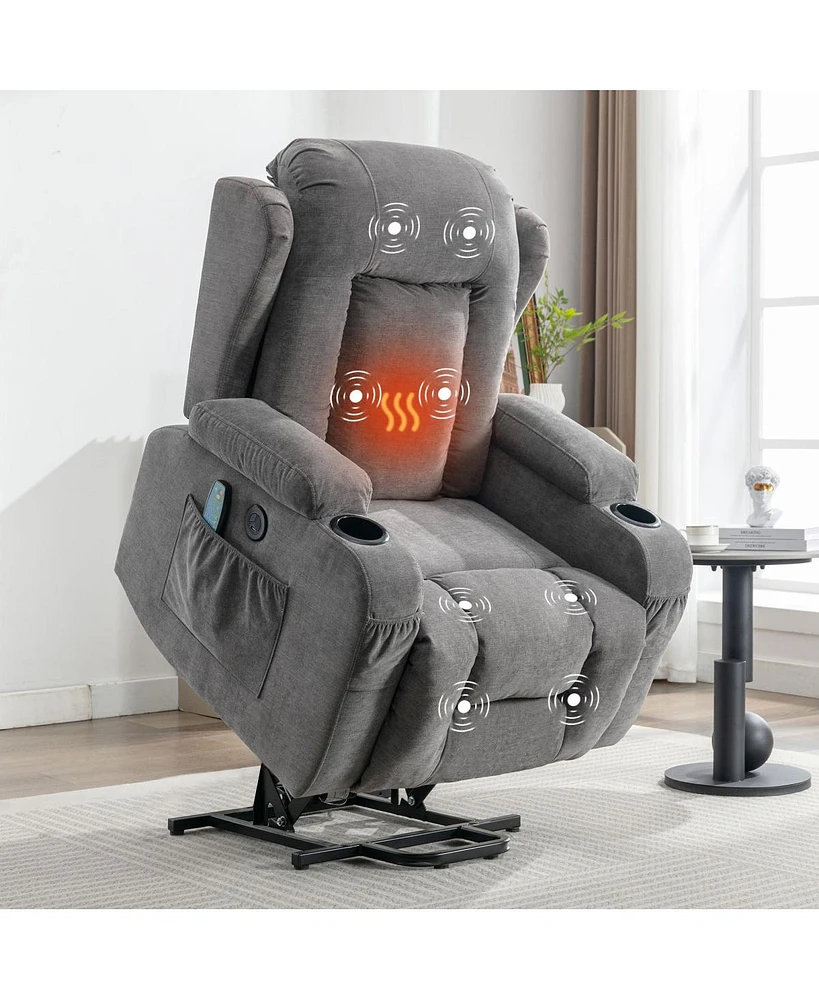 Simplie Fun Elderly Recliner Chair with Heat, Massage, Usb (Grey)