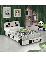 Costway Twin Size Kids Bed Toddler Upholstered Low Profile Bed Frame with Panda Headboard