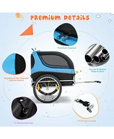 Sugift Dog Bike Trailer Foldable Pet Cart with 3 Entrances for Travel-Blue