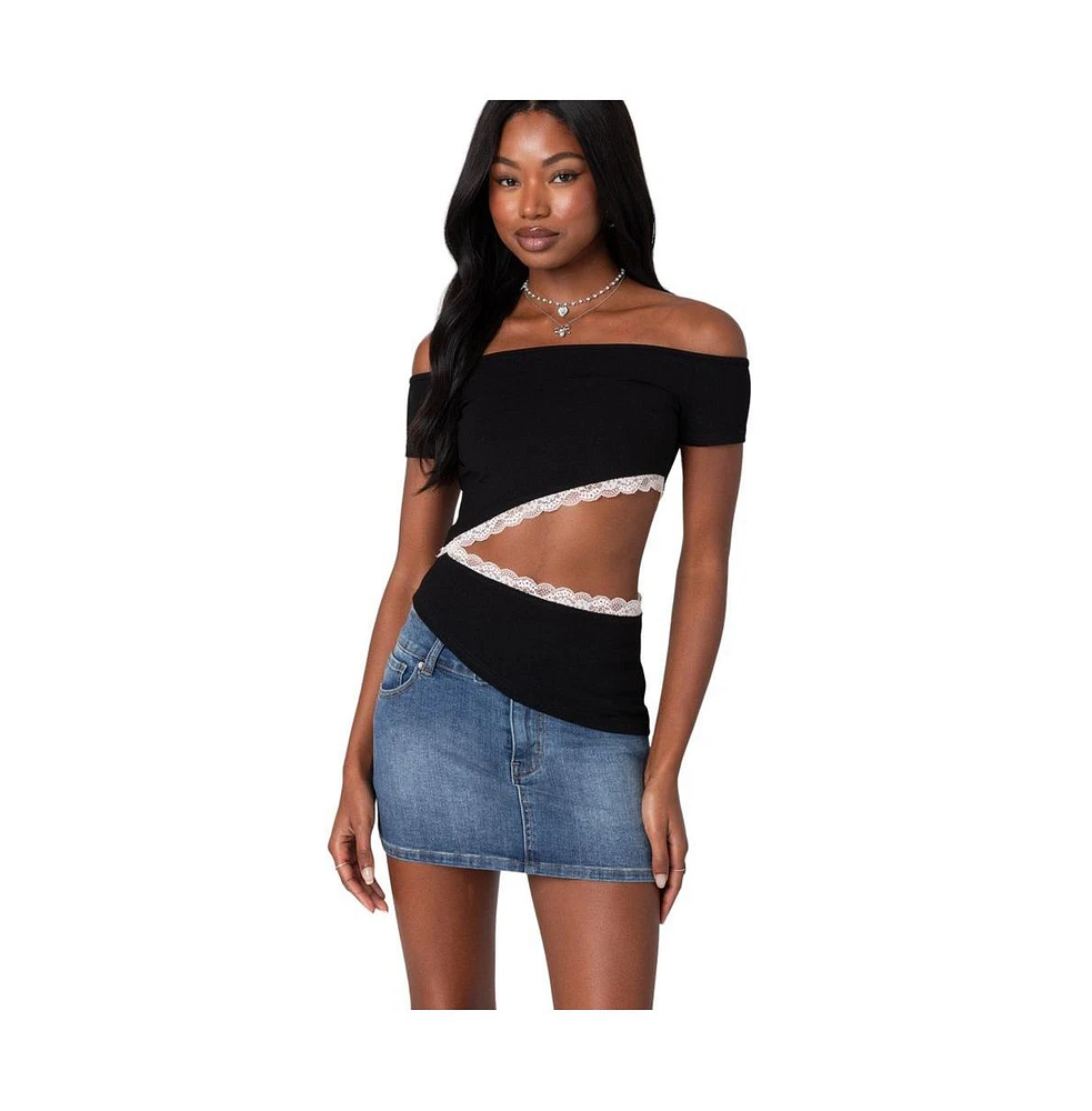 Edikted Women's Annaise Off Shoulder Cut Out Top