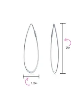 Bling Jewelry Boho Minimalist Geometric Flat Wire Pear Shaped Endless Lightweight Thin Oval Big Hoop Earrings For Women Sterling Silver 1.75 Inch