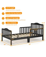 Costway Kids Toddler Wood Bed Bedroom Furniture w/ Guardrails