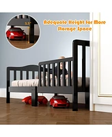 Costway Kids Toddler Wood Bed Bedroom Furniture w/ Guardrails