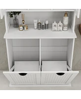 Streamdale Furniture Two-Compartment Tilt-Out Dirty Laundry Basket Tall Bathroom Cabinet With 2 Adjustable Shelves-White