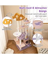 Slickblue 66" Cute Cat Tree Cats Multi-level Tall Cat Tower w/ Sisal Covered Scratching Posts-Purple