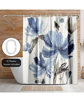71x74 Floral Shower Curtain - Blissful Blue by Pi Creative Art