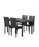 Furniture 5 Piece Metal Dinette Set With Faux Marble Top - Black, Dinning Set, Table&4 Chairs