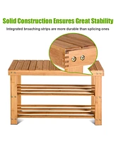 Costway 2-Tier Bamboo Shoe Bench Storage Racks Seat Organizer Entryway Hallway