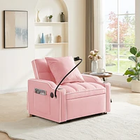 Convertible 3-In-1 Sofa Bed, Pink, Multi-Pockets
