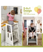 Costway Toddler Kitchen Step Stool with Double Safety Rails Learning Stool