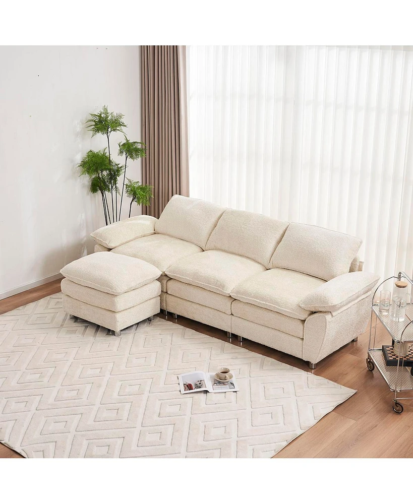 Simplie Fun Modern Beige Sofa Set with Ottoman