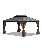 Mondawe 12x16ft Patio Gazebo Alu Gazebo with Steel Canopy Outdoor Permanent Hardtop Gazebo Canopy