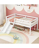 Streamdale Furniture Twin Low Loft Bed With Slide, Ladder, Safety Guardrails, No Box Spring Needed, White