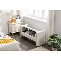 Ivory Velvet Storage Bench with Gold Trim Strip