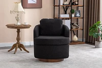 Boucle Fabric Swivel Accent Chair With Soild Wood Round Brown Base Leg