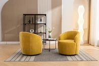 Chenille Fabric Swivel Accent Armchair Barrel Chair With Black Powder Coating Metal Ring, Yellow