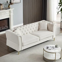 Tufted Combo Sofa, Rolled Arms, Nailhead Trim, 4 Pillows