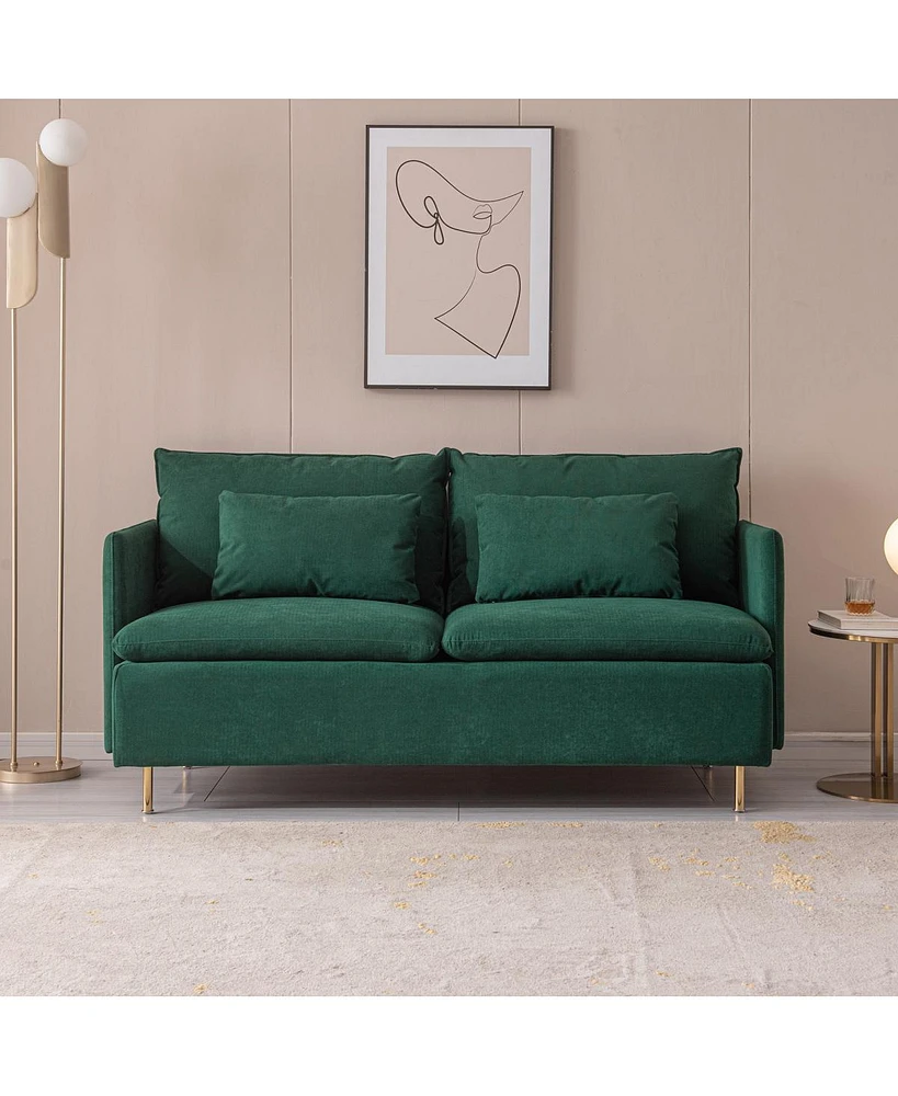 Simplie Fun Modern Upholstered Loveseat Sofa, Emerald Cotton Linen-63.8"