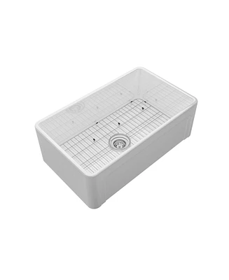 Mondawe Farmhouse 30 in.Single Bowl fFreclay Kitchen Sink Comes With Stainless Steel Bottom Grid and Strainer