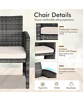 Sugift 4 Pieces Patio Rattan Furniture Set with Glass Table and Loveseat