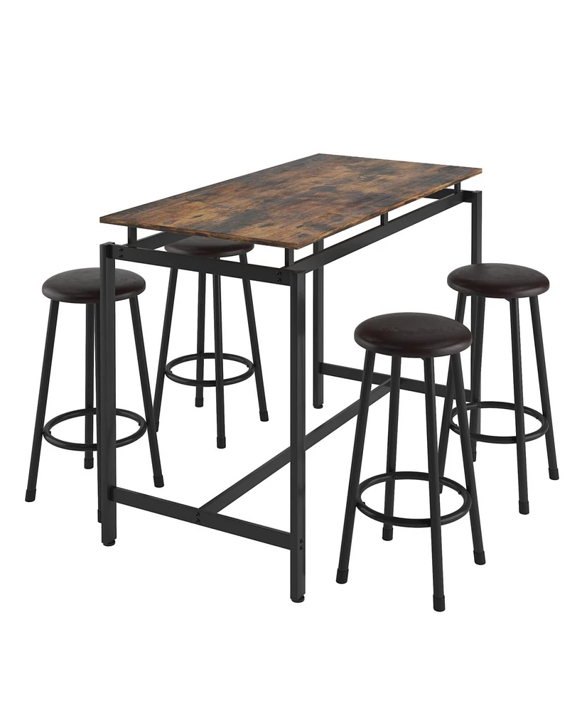 Simplie Fun 5-Piece Kitchen Counter Height Table Set, Bar Table With 4 Stools