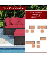 Sugift 4 Pcs Ottoman Garden Deck Patio Rattan Wicker Furniture Set Cushioned Sofa