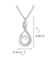 Bling Jewelry Elegant Forever Knot Twist Infinity Teardrop Cultured Freshwater White Pearl Necklace Pendant Cz Pave Sterling Silver 16-18 Inch