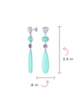 Bling Jewelry Unique Geometric Linear Long Round Triangle Elongated Oval Shape 4 Multi-Tier Summer Party Natural Turquoise Dangling Earrings For Women