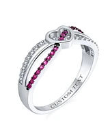 Romantic Danity Cz Accent Cubic Zirconia Twisting Intertwined Bands Pink Infinity Promise Heart Ring For Women .925 Sterling Silver