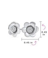 Bling Jewelry 2 In 1 Removable Jackets Simple Danity Pave Cz Stud Center with Petal Flower Jacket Rose Stud Earrings For Women Sterling Silver