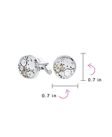 Bling Jewelry Mechanic Steam Moving Gears Wheel Solid Shirt Cufflinks Two Tone Stainless Steel Hinge Bullet Back - Multi