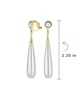 Bling Jewelry Modern Geometric Linear Thin Long Off White Column Simulated Pearl Dangling Chandelier Clip-on Earrings For Women