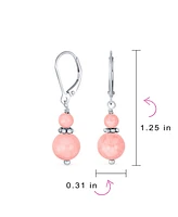 Bling Jewelry Natural Pink Coral Bali Milgrain Edged Beaded Rondel Separator Double Ball Round Drop Dangle Earrings Sterling Silver Lever back