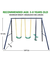 Streamdale Furniture Metal Swing Set Outdoor With Glider For Kids, Toddlers, Children