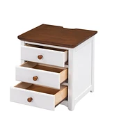 Simplie Fun Wooden Nightstand With Usb Charging Ports And Three Drawers, End Table For Bedroom