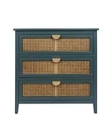 Simplie Fun 3 Drawer Cabinet, Natural Rattan, American Furniture, Suitable For Bedroom, Living Room, Study