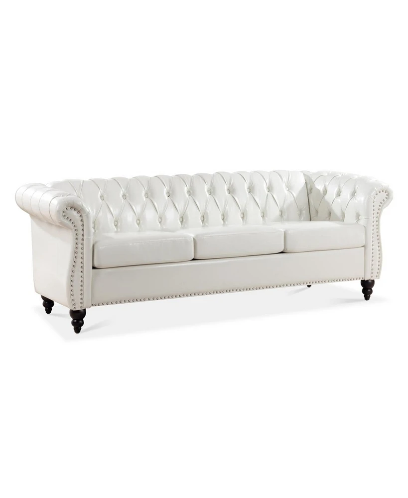 Simplie Fun 84.65" Rolled Arm Chesterfield 3 Seater Sofa