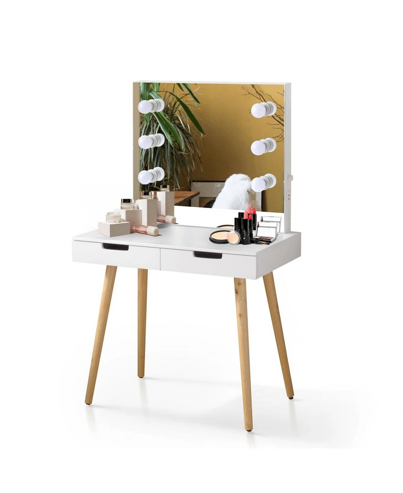 Simplie Fun Wooden Vanity Table Makeup Dressing Desk With Led Light, Dressing Table With Usb Port