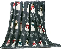 Kate Aurora Ultra Soft & Cozy Christmas Gray Snowman Plush Accent Throw Blanket Cover - 50 in. W x 60 in. L