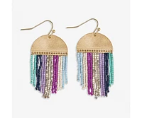 Ink + Alloy Claudia Multi-Striped Short Beaded Fringe Earrings Blue + Lavender