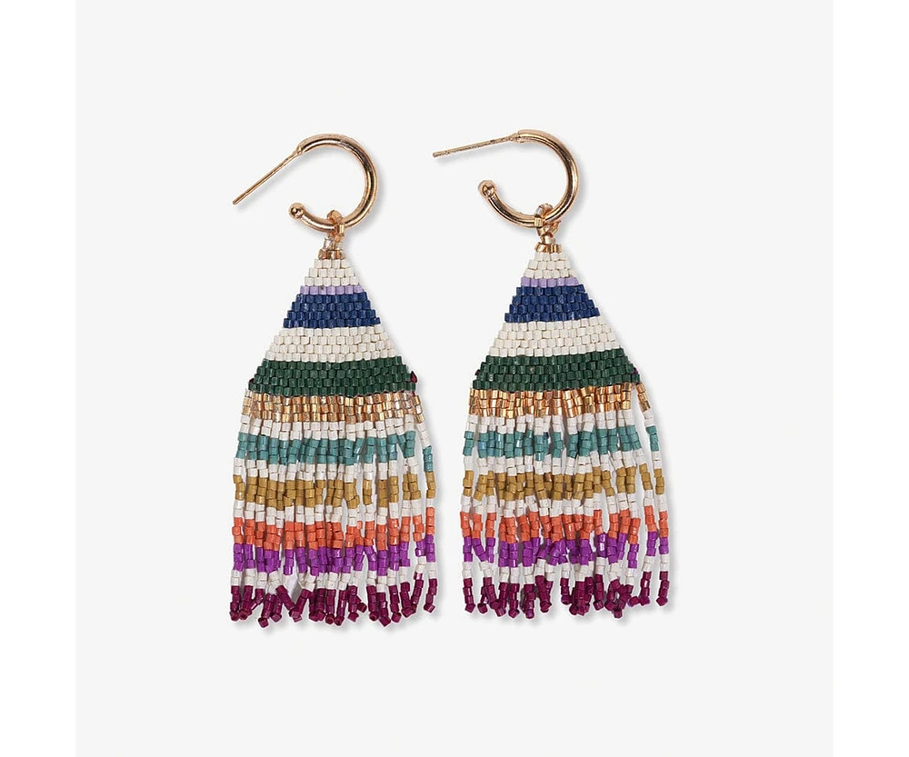 Ink + Alloy Ink+Alloy Women's James Mini Gold Hoop Horizontal Stripes Beaded Fringe Earrings Muted