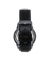 Reign Men Monterey Skeletonized Leather-Band Watch - Blue