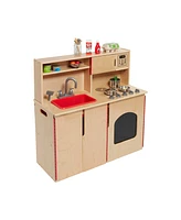 ECR4Kids Kids 4-in-1 Kitchen, Sink, Stove, Oven, Microwave and Storage, Natural, 1