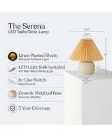 Brightech Serena 10" Ceramic Led Table Lamp with Pleated Shade