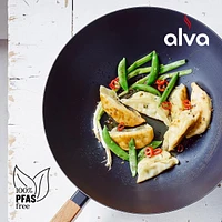 Alva Forest Pre-Seasoned Carbon Steel Wok Pan with Natural Mineral Oil, Pfas, Pfoa & Ptfe Free, Compatible with All Stove Top & Induction Ready, Nonst