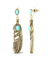 Jessica Simpson Women's Turquoise Stone Feather Drop Earrings